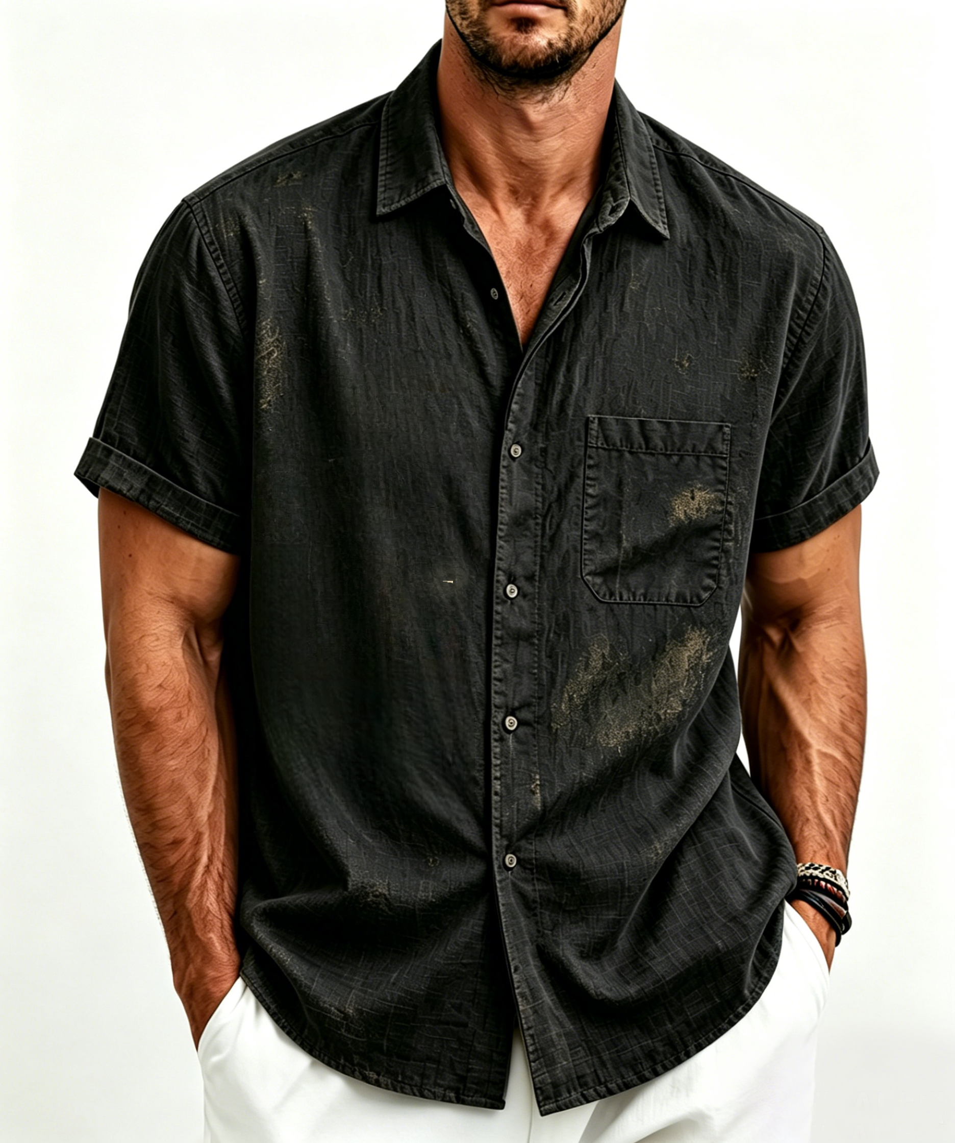 Men’s Vintage Washed Linen Shirt – Lightweight Casual Button-Up for Summer Comfort