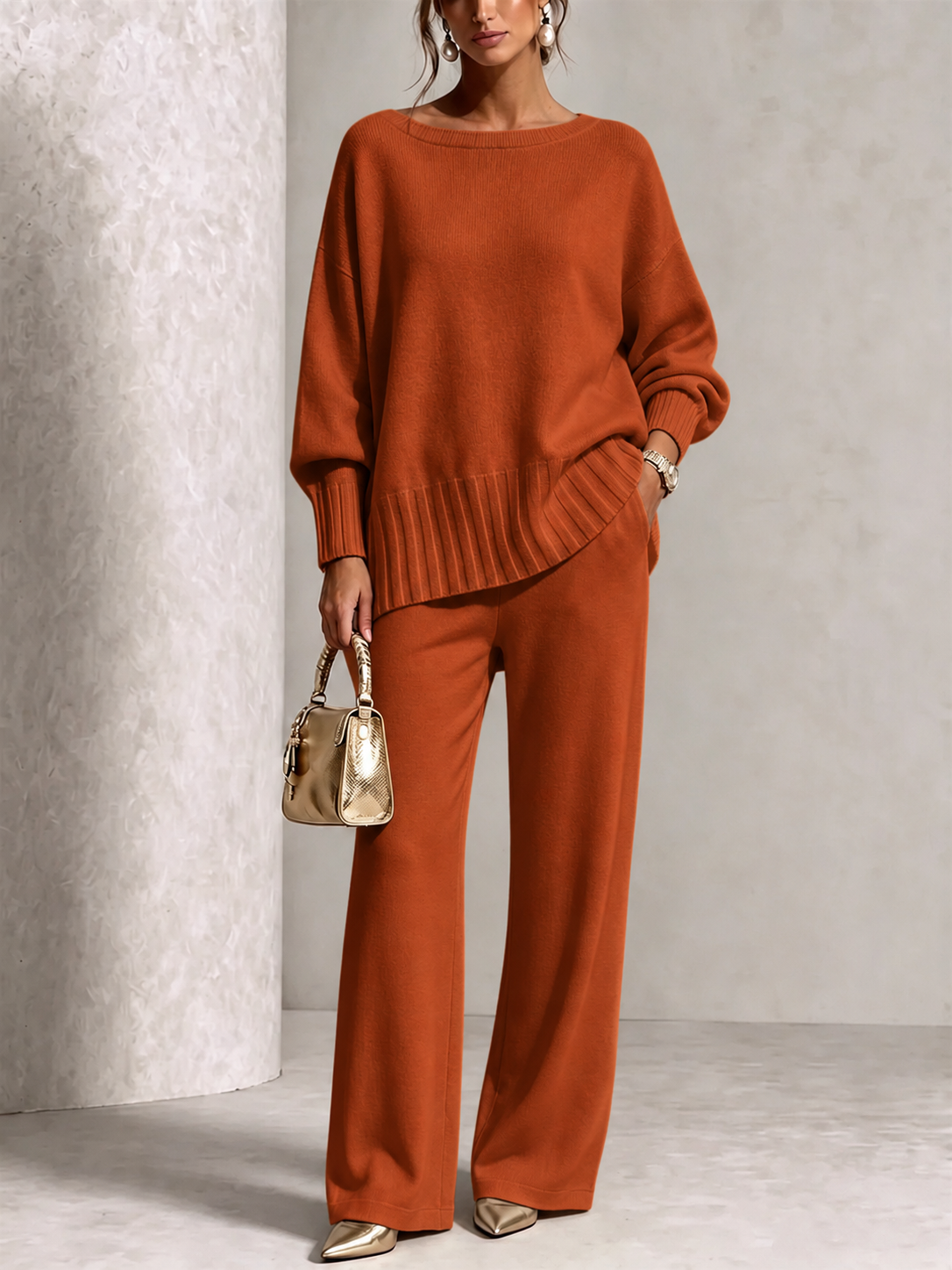PLGCPOV cashmere sweater suit - orange