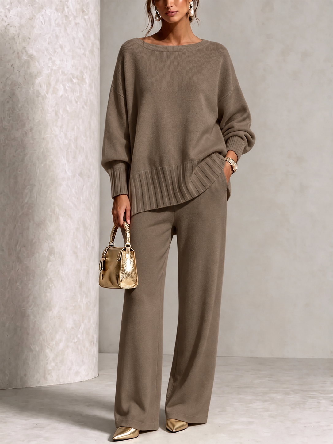 PLGCPOV cashmere sweater suit - khaki