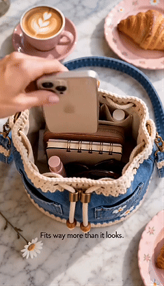 Costcrow daisy denim bucket bag animated product view