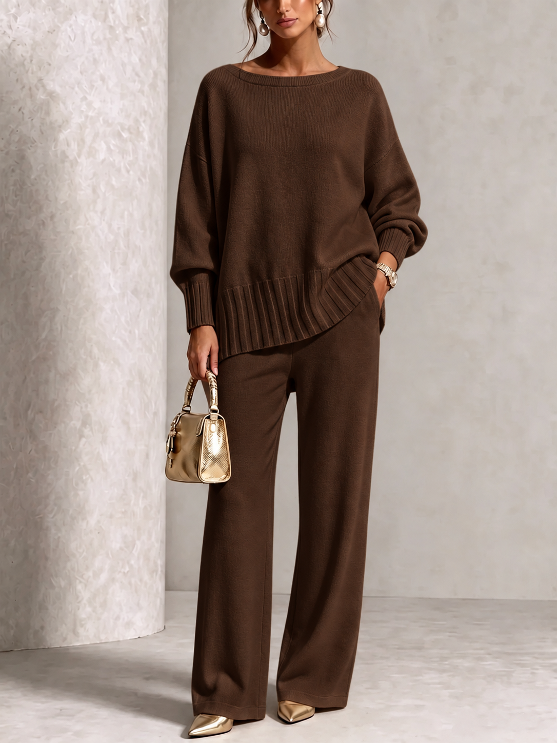 PLGCPOV cashmere sweater suit - brown