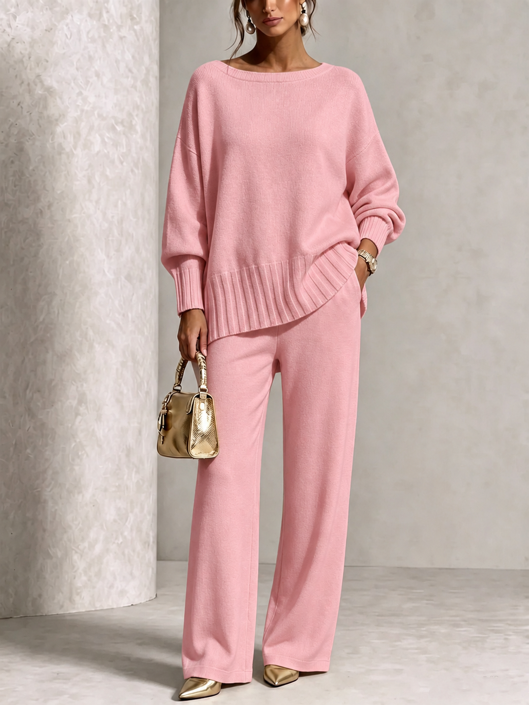 PLGCPOV cashmere sweater suit - lightpink