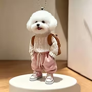 Puppy outfit 3D keychain &ndash; Pink Overalls
