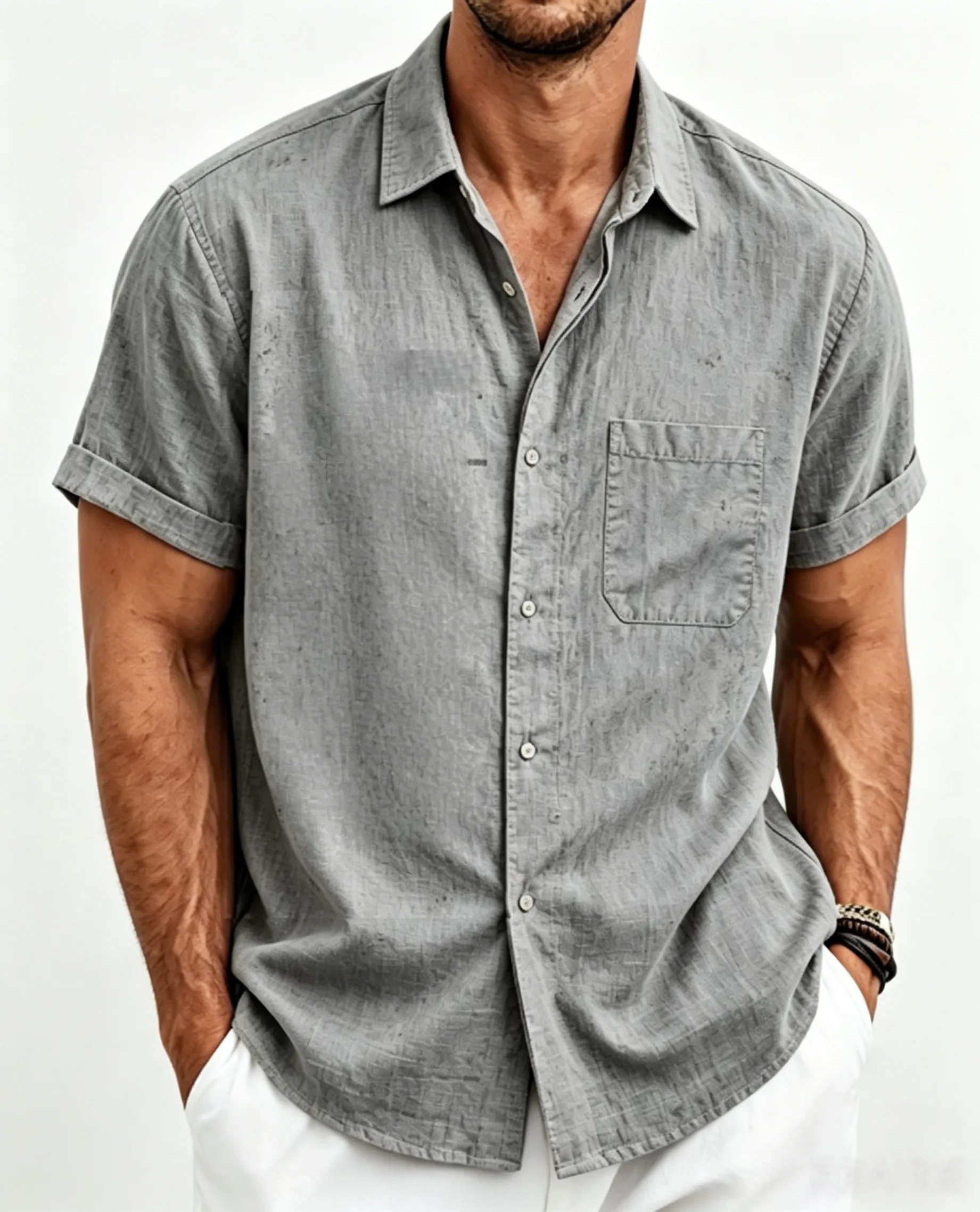 Men’s Vintage Washed Linen Shirt – Lightweight Casual Button-Up for Summer Comfort