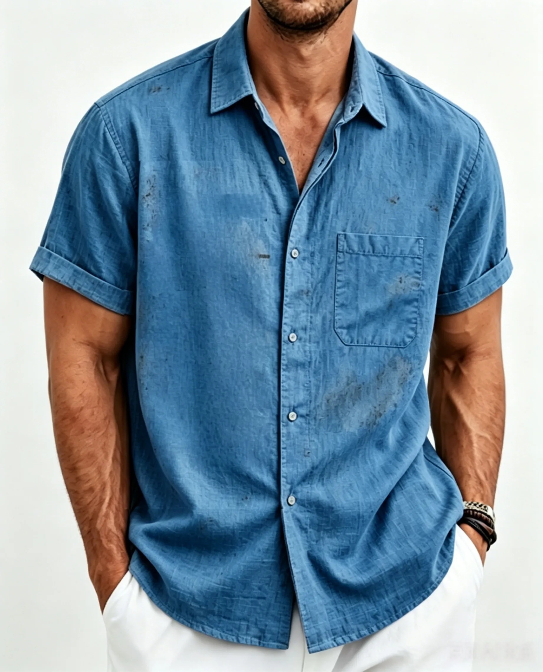 Men’s Vintage Washed Linen Shirt – Lightweight Casual Button-Up for Summer Comfort