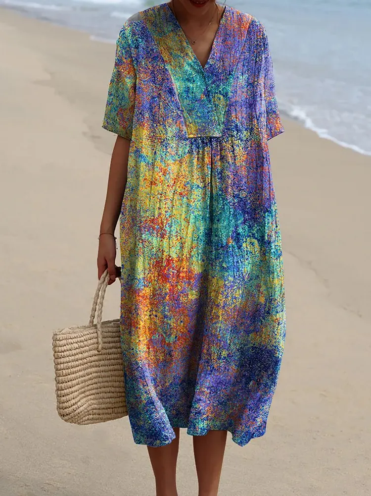 Women's Abstract Pattern Art Print Cotton Dress-1