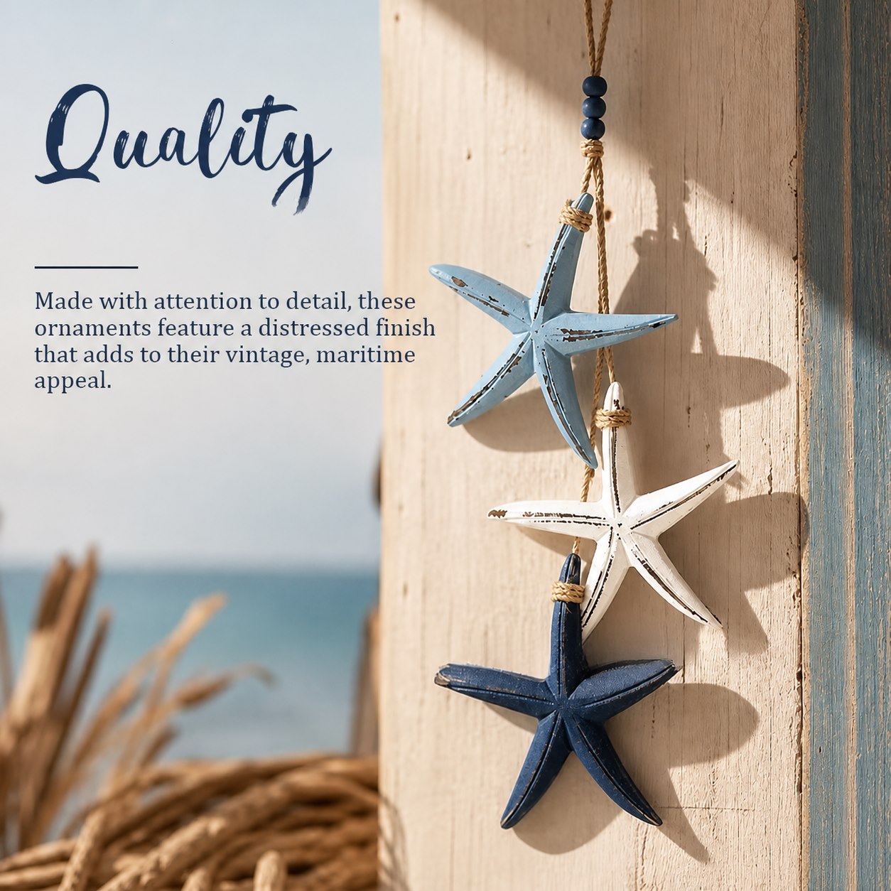 Coastal Wooden Starfish & Fish Hanging Ornament