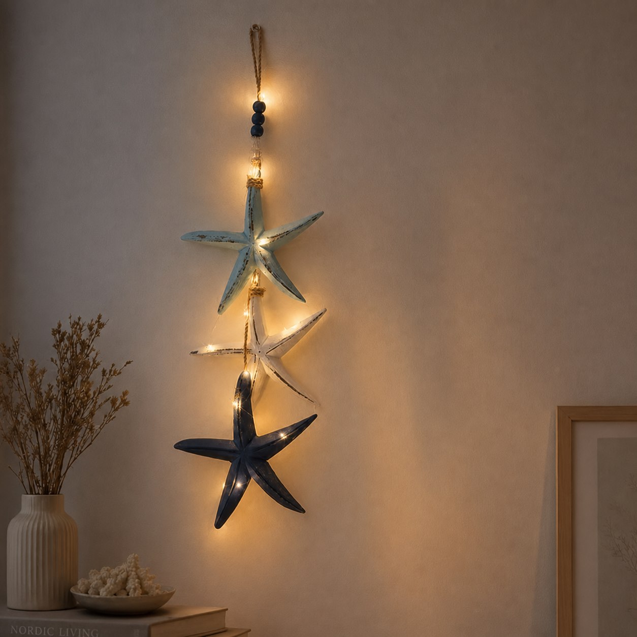 Coastal Wooden Starfish & Fish Hanging Ornament