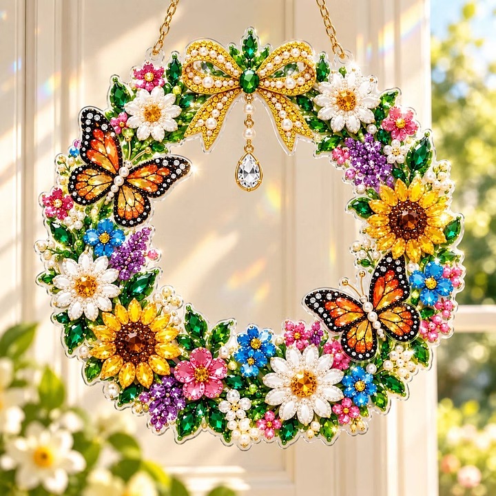 Butterfly & Sunflower DIY diamond painting hanging ornament