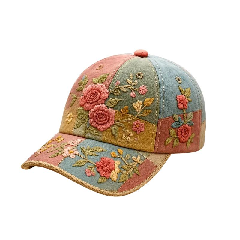 Costcrow Women's Vintage-Washed Floral Embroidered Baseball Cap – garden patchwork