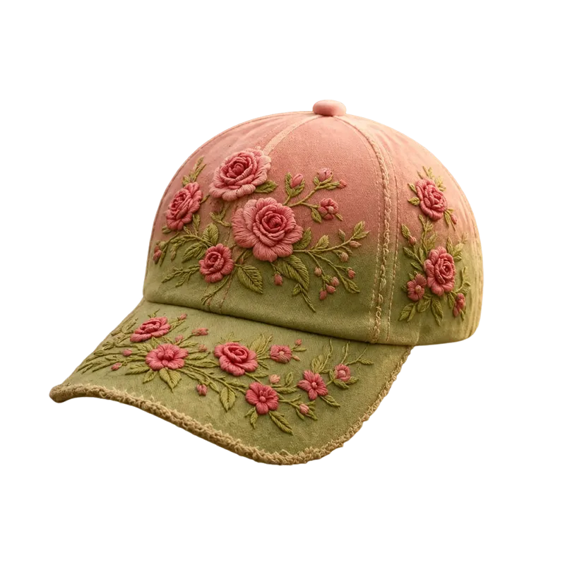 Costcrow Women's Vintage-Washed Floral Embroidered Baseball Cap – rose meadow