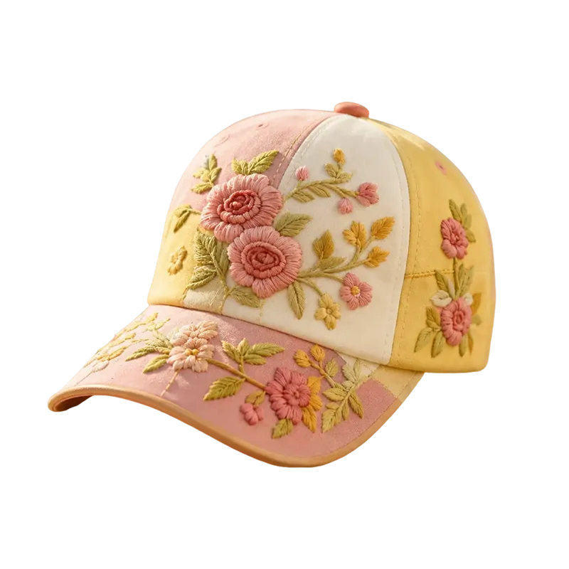 Costcrow Women's Vintage-Washed Floral Embroidered Baseball Cap – sunny patchwork