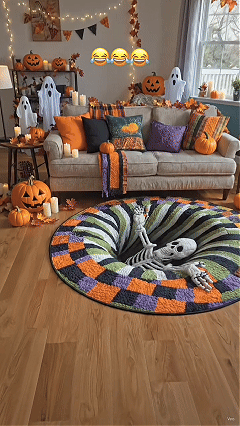 Costcrow Halloween illusion rug viewed from different angles