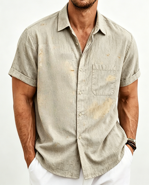 Men’s Vintage Washed Linen Shirt – Lightweight Casual Button-Up for Summer Comfort