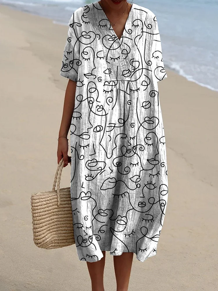 Women's Abstract Pattern Art Print Cotton Dress-1