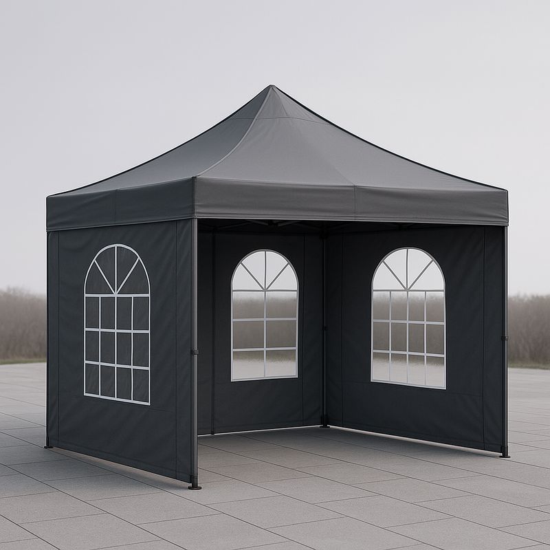 Pavillon Zelt quadratisch Schwarz Stahl Polyester 300x300cm wasserdicht