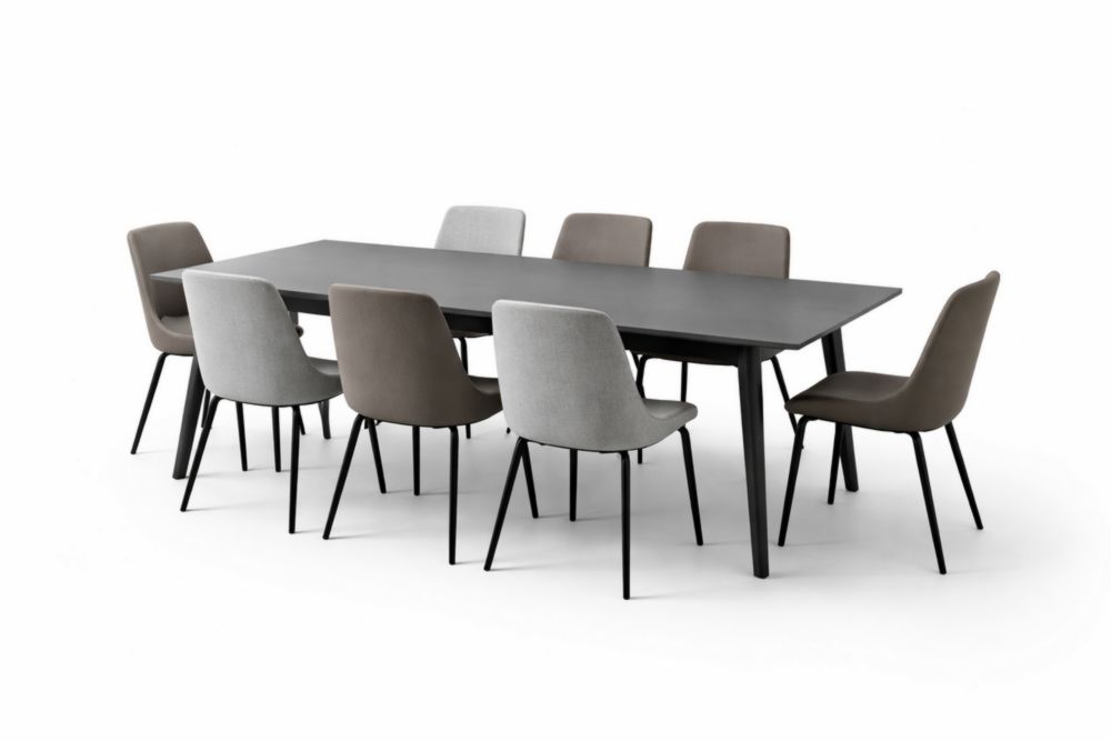 Essgruppe mit 8 Stühlen Stoff/Stahl Grau/Beige