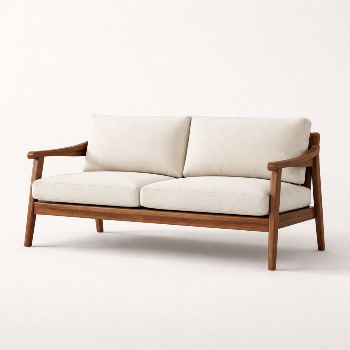Zweisitzsofa mit Holzrahmen, Baumwollpolster, beige