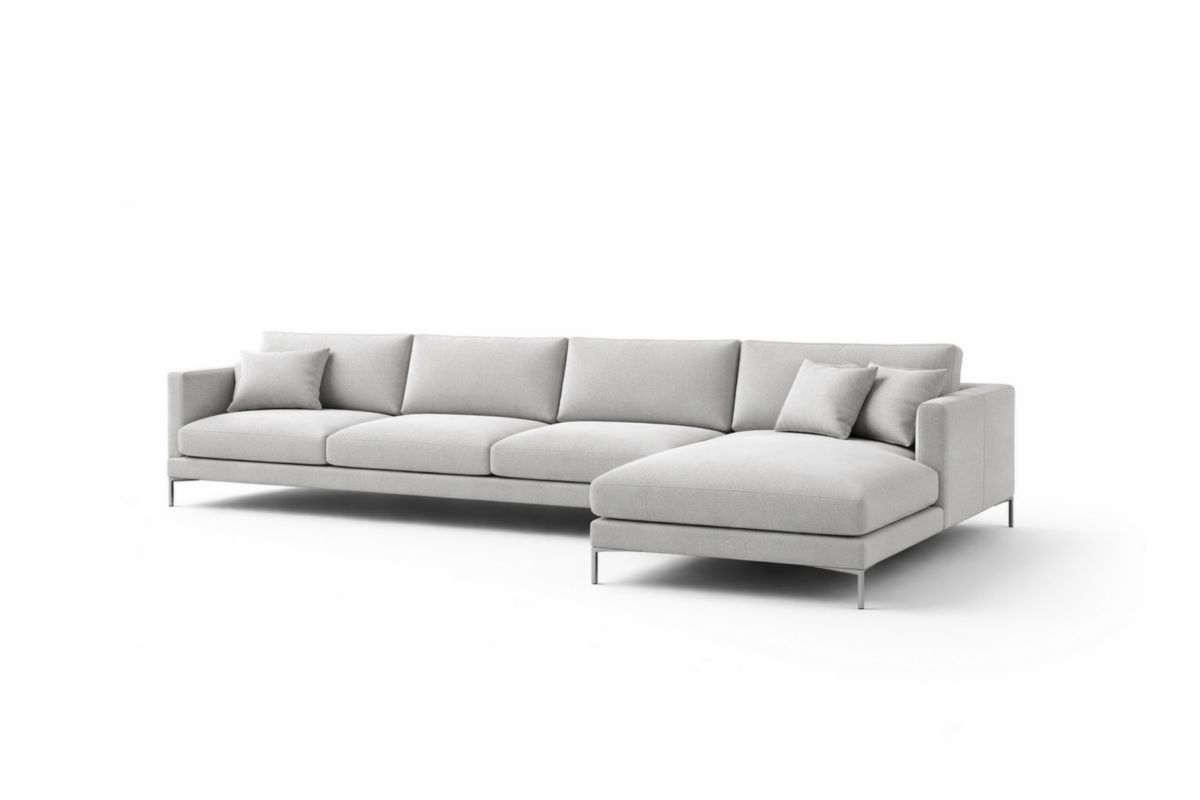 Ecksofa 4-Sitzer mit Chaise Longue hellgrau Polyester Edelstahlbeine 300 cm