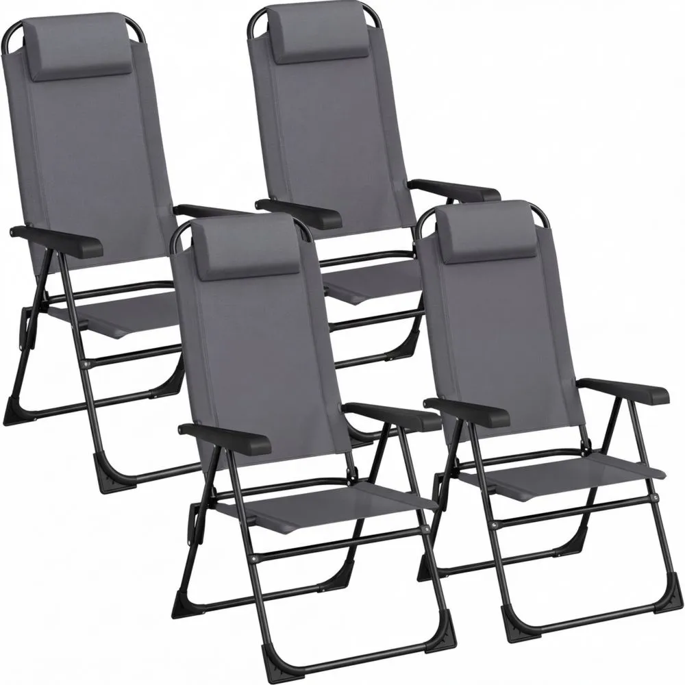 Klappbare Gartenstühle mit verstellbarer Rückenlehne, hohe Lehne, ideal für Terrasse und Camping, Grau, 4-teiliges Set