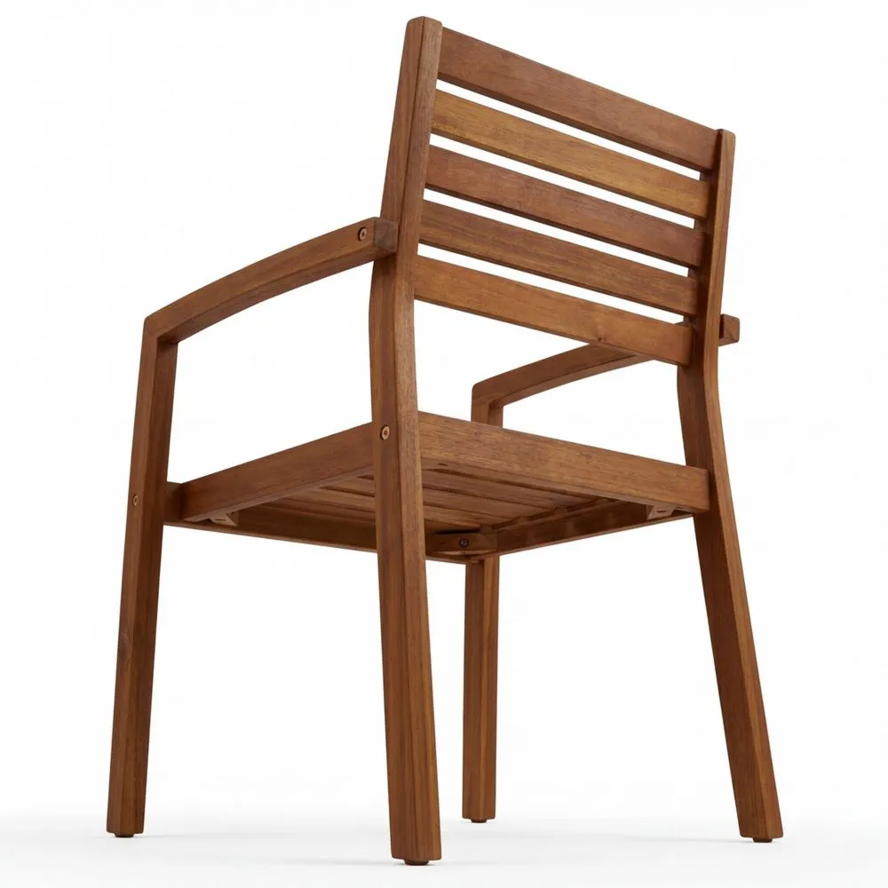 Stapelbarer Gartensessel aus Akazienholz, braun geölt, für den Außenbereich