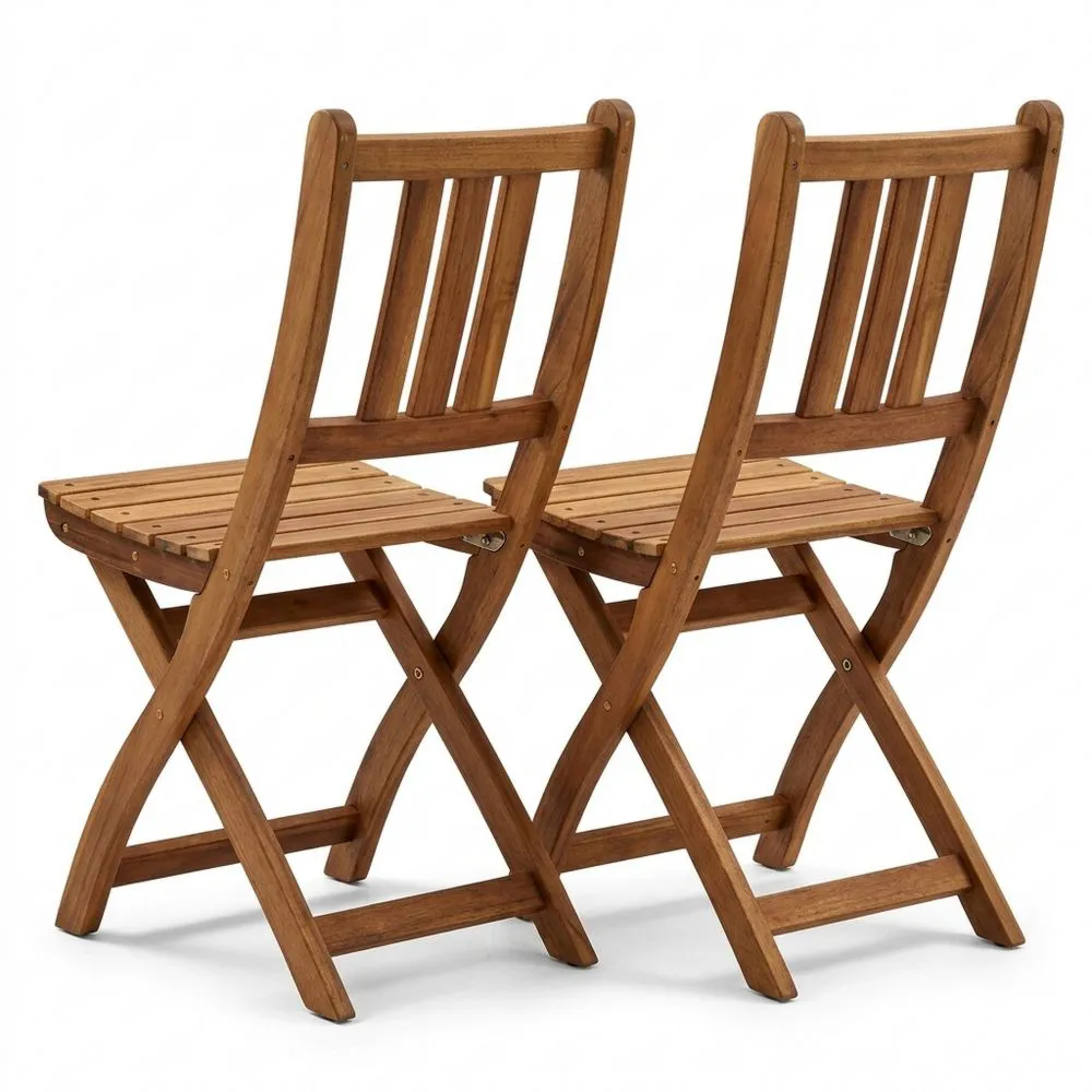 2er Set Klappbare Gartenstühle aus Akazienholz für Balkon und Terrasse