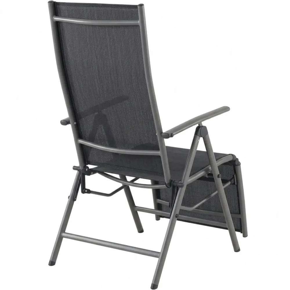 Verstellbare Klappliege für Garten mit Armlehnen, Schwarz