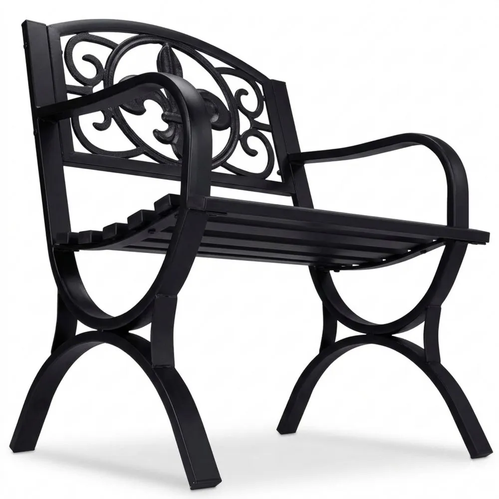 Antiker Gartenstuhl aus Stahl mit Armlehnen, extra breit