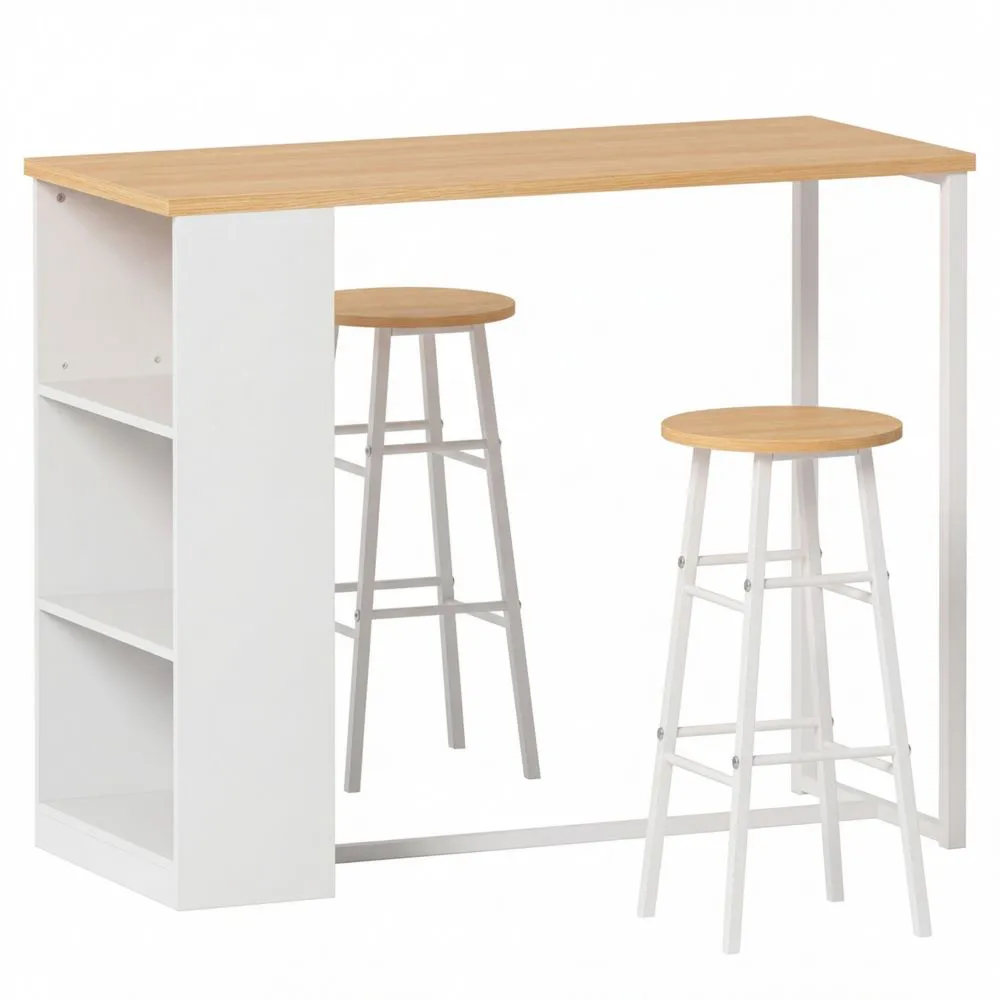 Multifunktionaler Tisch mit Regalfächern und Hockern, Metallgestell, 120x55x100 cm