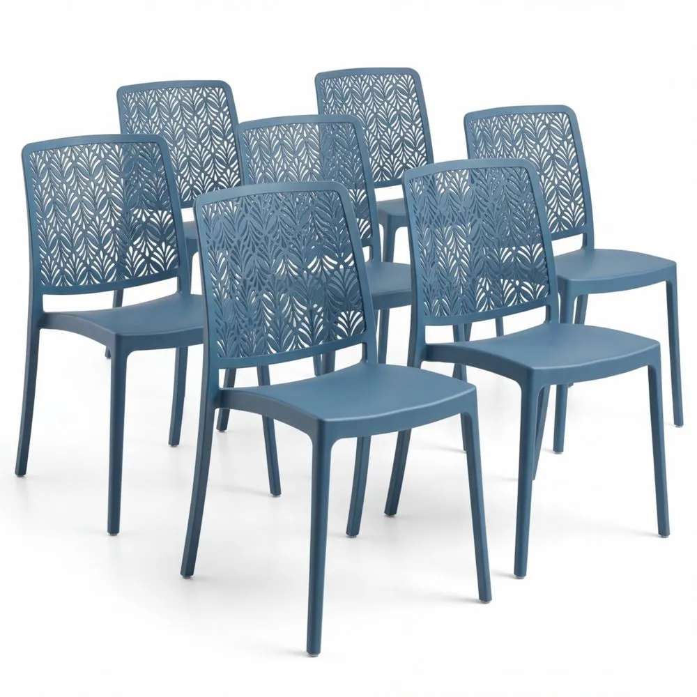 Wetterfeste stapelbare Gartenstühle aus Polypropylen im modernen Design, robust und pflegeleicht