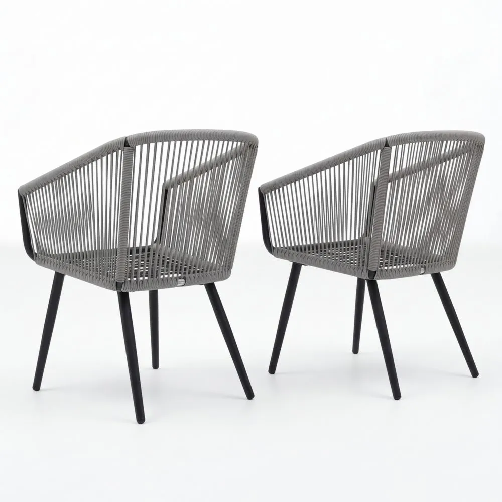 Moderner Outdoor-Gartenstuhl, wetterfest, anthrazit und grau, mit Kissen, 2er-Set