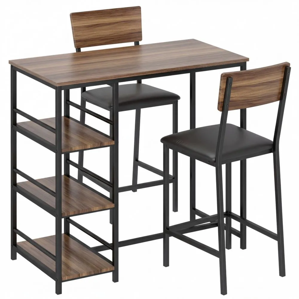 Industrieller Bartisch mit Hockern und Ablagen für Küche und Esszimmer, walnussfarben