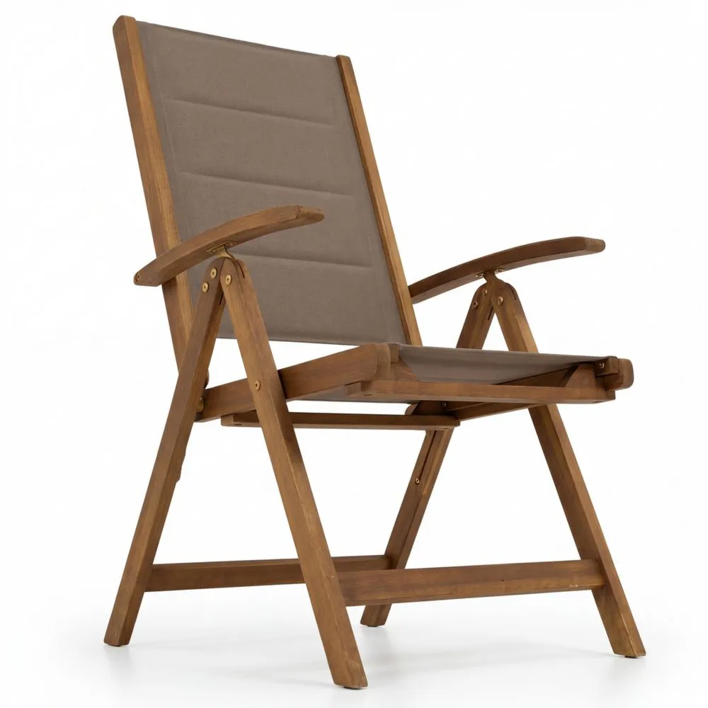 Hochlehner Gartenstuhl klappbar, verstellbar, Akazienholz, gepolstert, für den Außenbereich