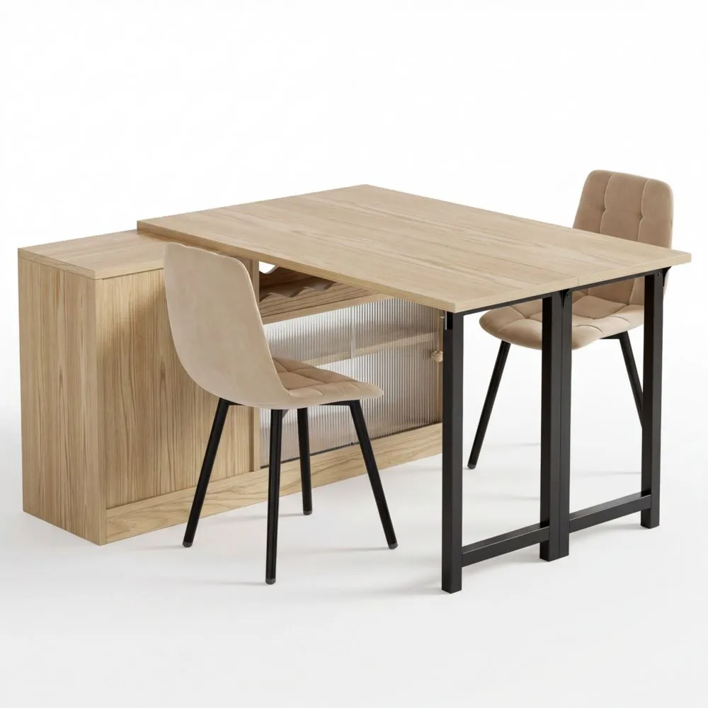 Bartisch mit Stauraum und klappbarer Tischplatte, Eiche, variabel