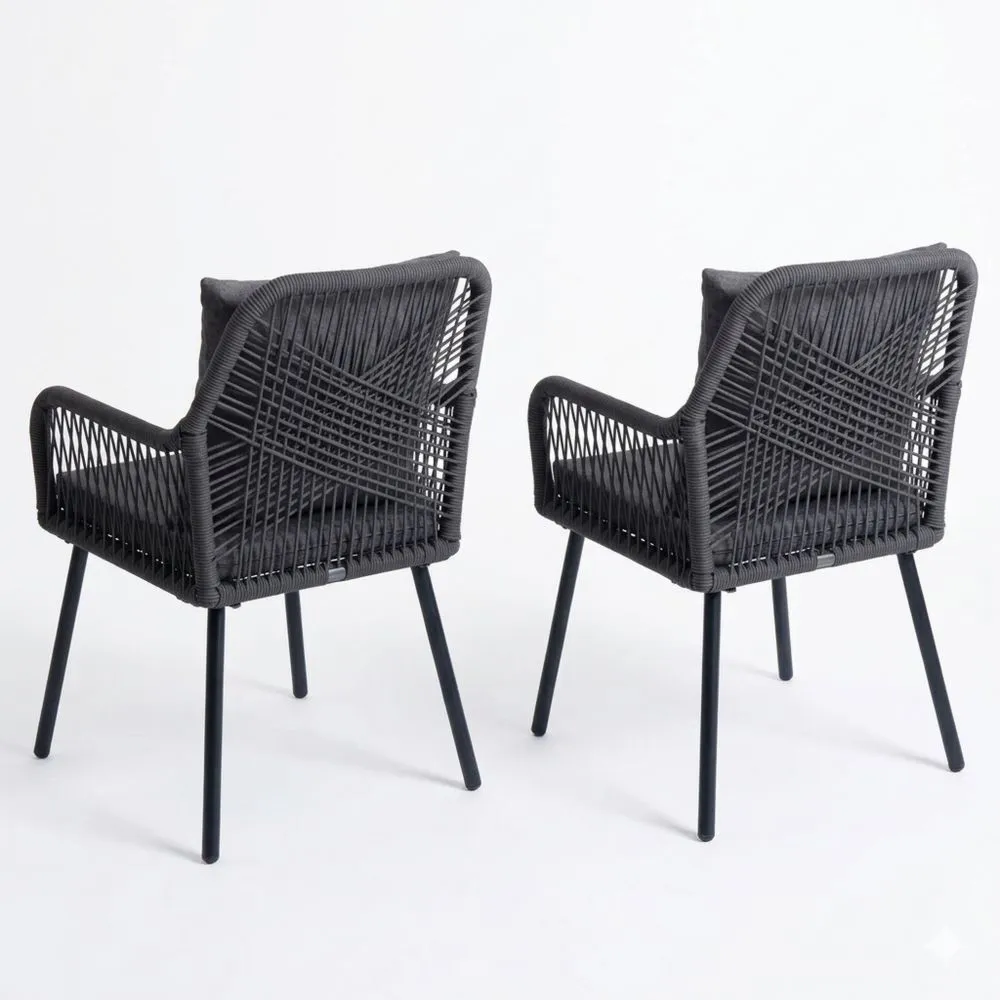 Set aus 2 Gartenstühlen, wetterfest mit Sitz- und Rückenpolster, Aluminium-Seilgeflecht in Anthrazit