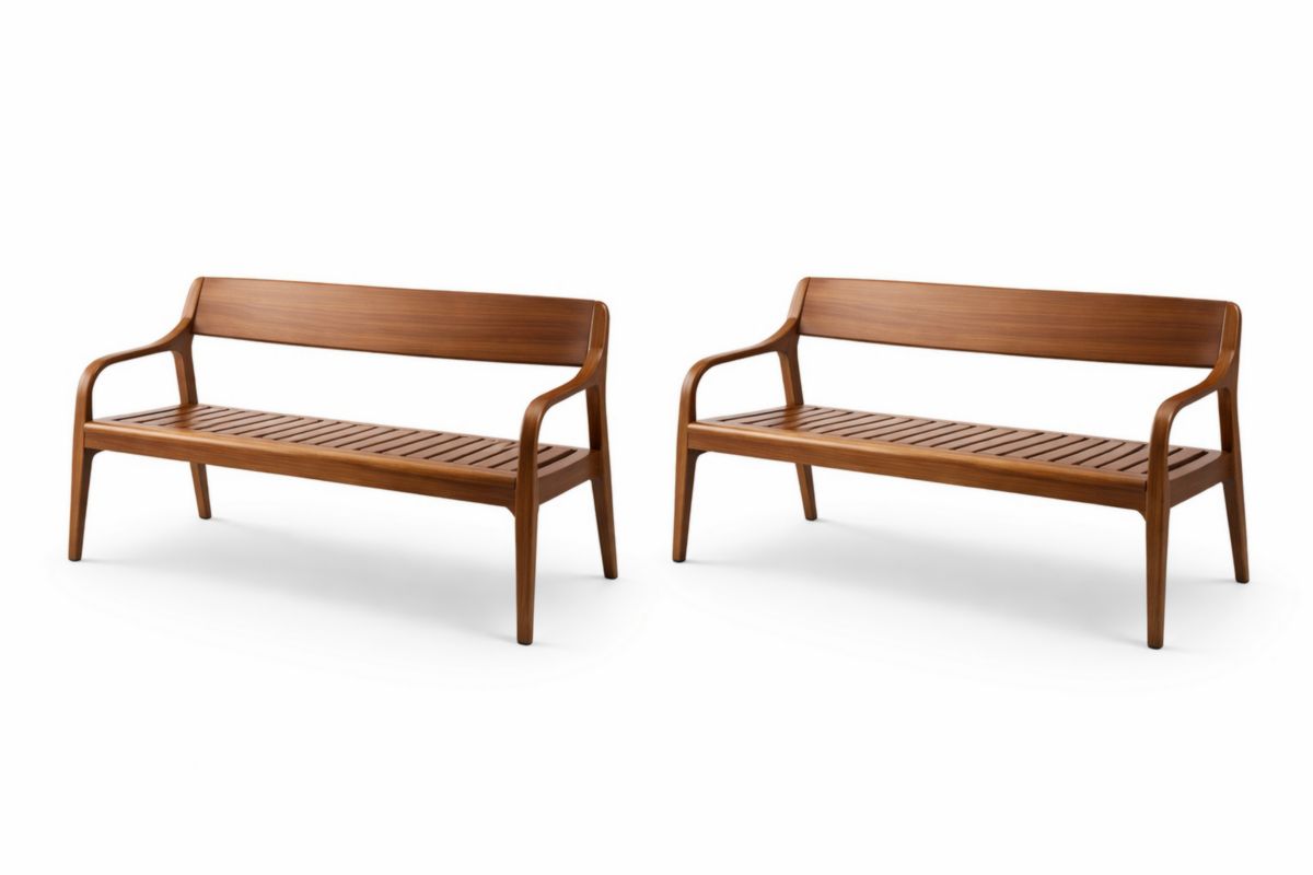 2er Set Gartenbank Teakholz Naturbraun 150 cm