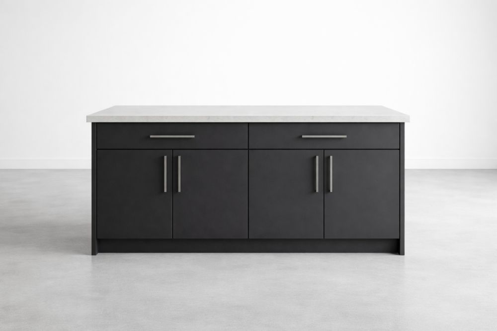 Kücheninsel mit Schubladen und Türen in Schwarz, MDF, 180 cm x 90 cm x 95 cm(L × B × H)