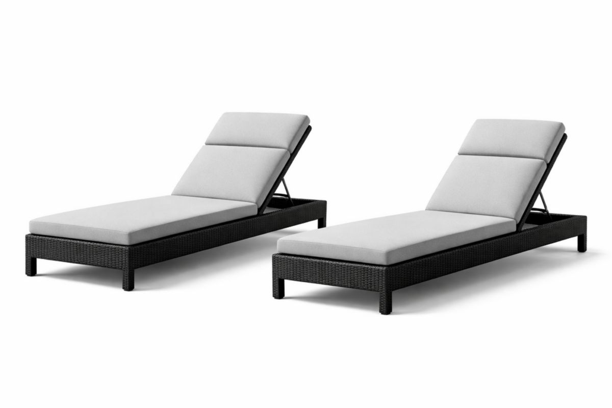 2er Set Rattan Sonnenliege Verstellbar Aluminium Grau