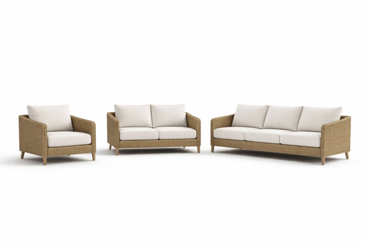 Polyrattan Sitzgruppe Outdoor 3-teilig Beige