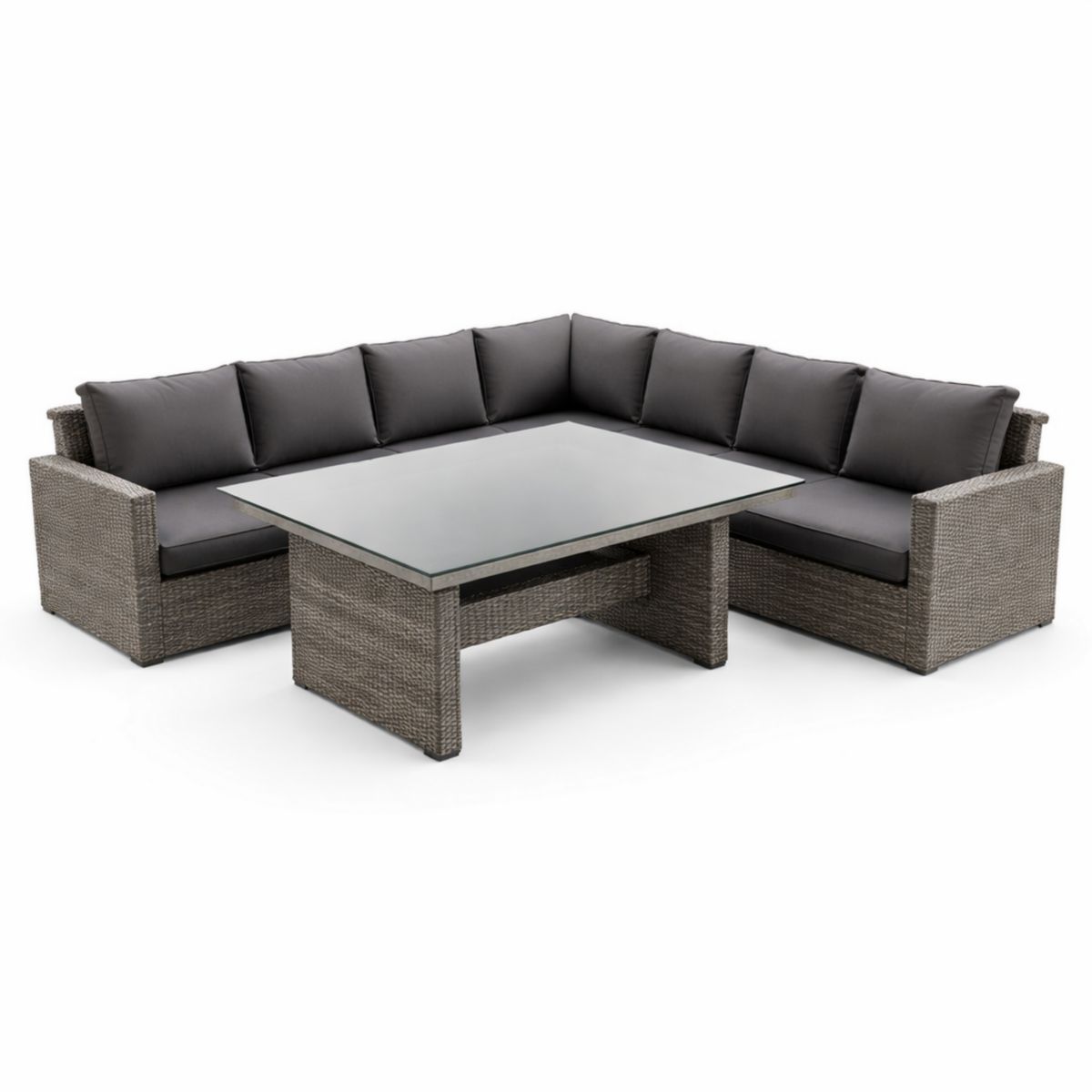 Gartenset Ecksofa mit Tisch Glasplatte Polyrattan Grau