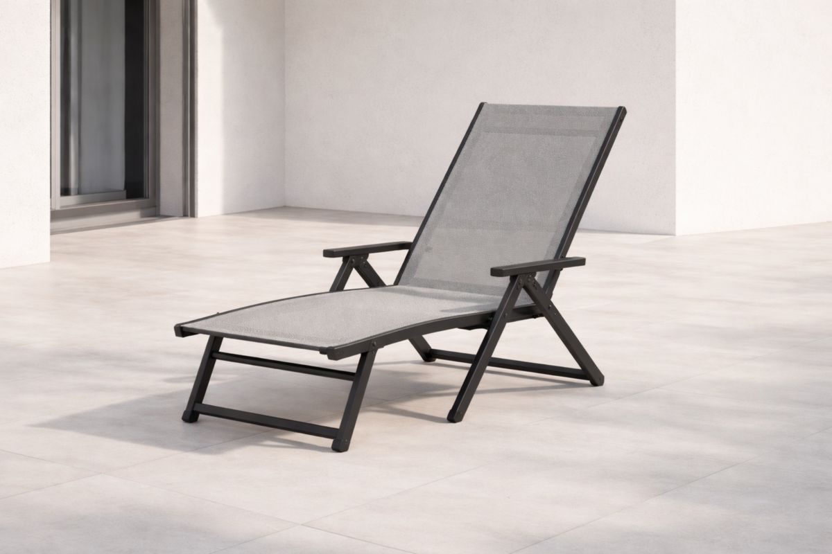 Sonnenliege Aluminium Textilene Schwarz Grau 190cm x 60cm x 30cm