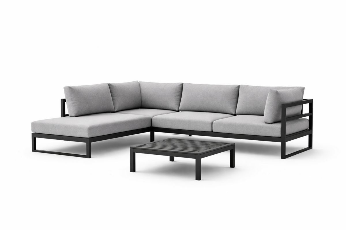 Gartenmöbel Set L-förmiges Sofa mit Tisch Aluminium Polyester Grau