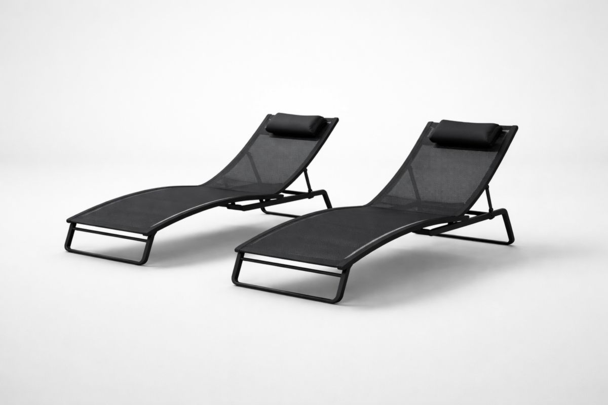 2er Set Sonnenliegen Aluminium Textil Schwarz Verstellbar