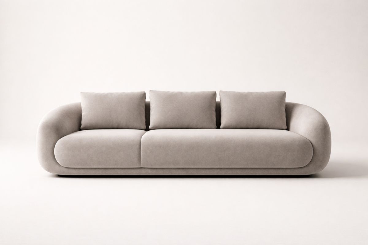 3-Sitzer Long-Sofa aus Polyesterstoff, Beige, oval, L230×B100×H85 cm