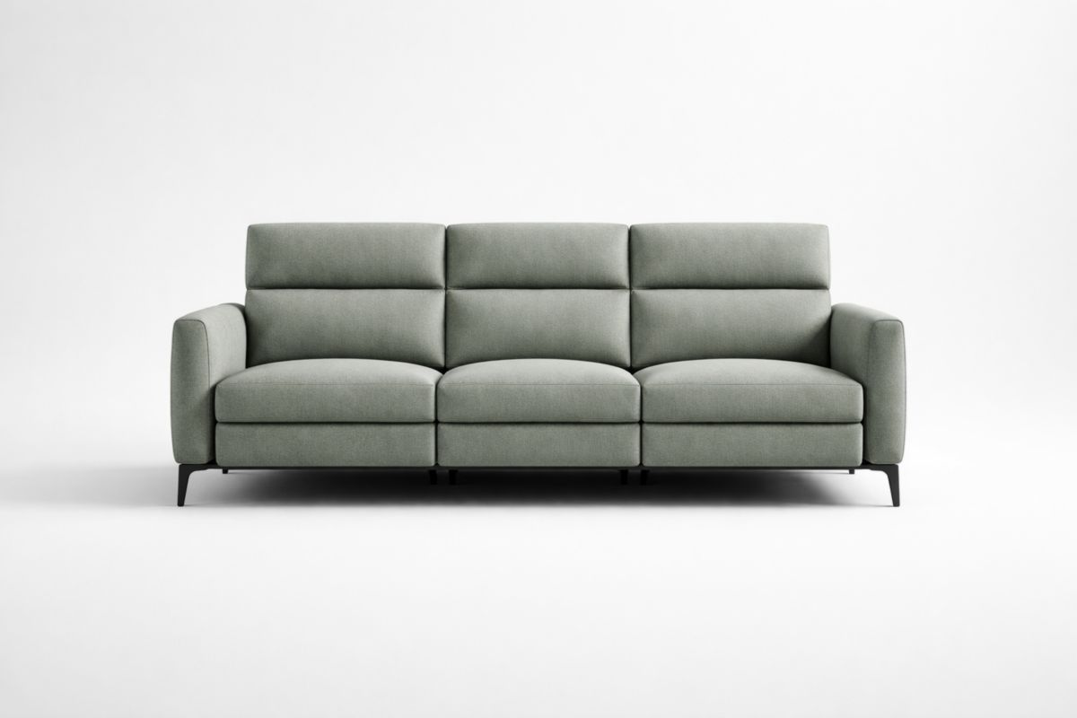 3-Sitzer Long-Sofa aus Polyesterstoff, Grau, mit Stahlfüßen, Länge 210 cm