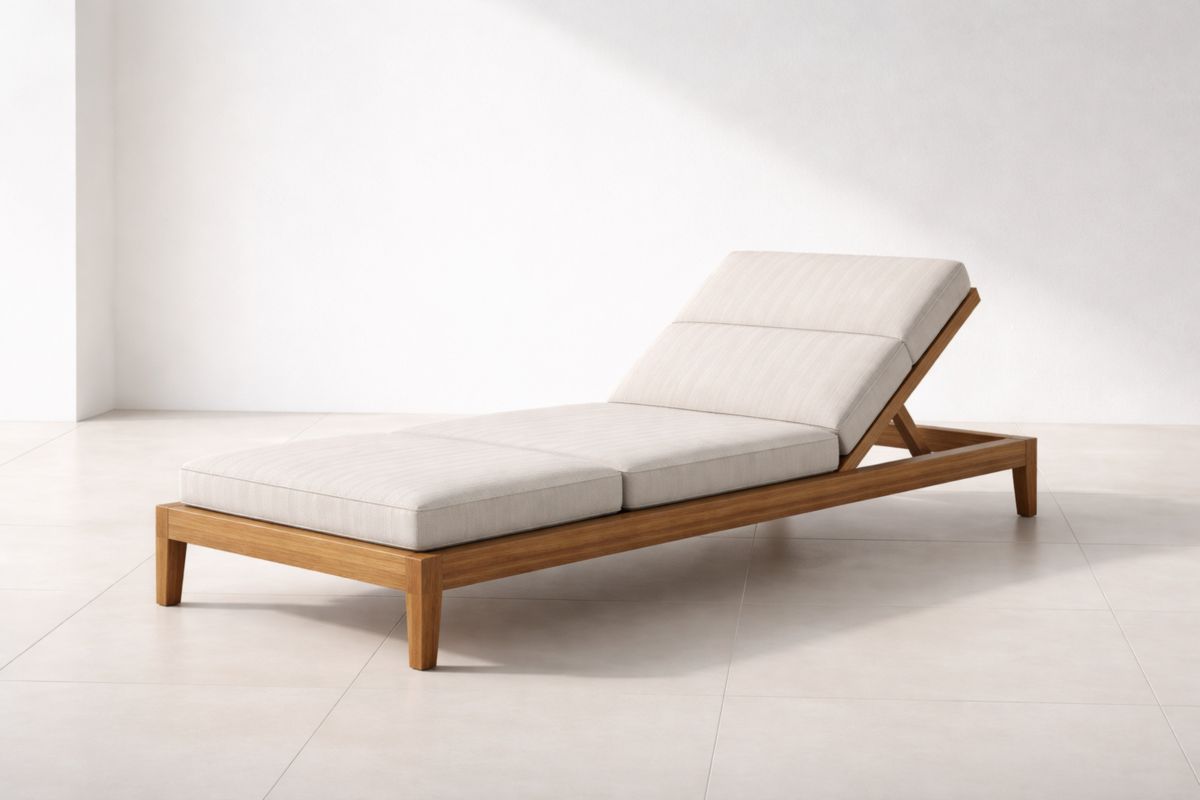 Holz Sonnenliege Leinen Verstellbar Beige