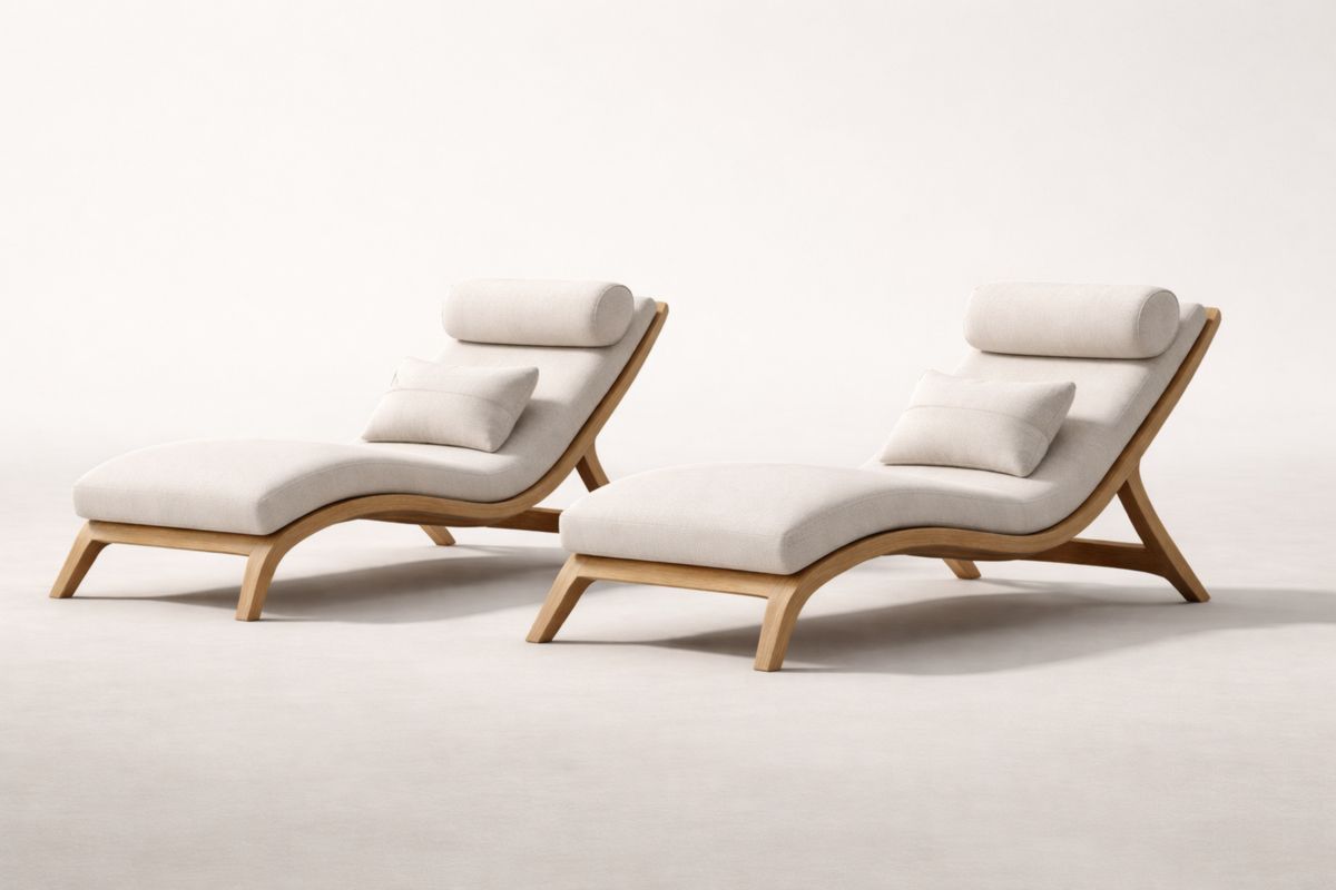 Set aus 2 Sonnenliegen Holzrahmen Beige Baumwollbezug 200 cm