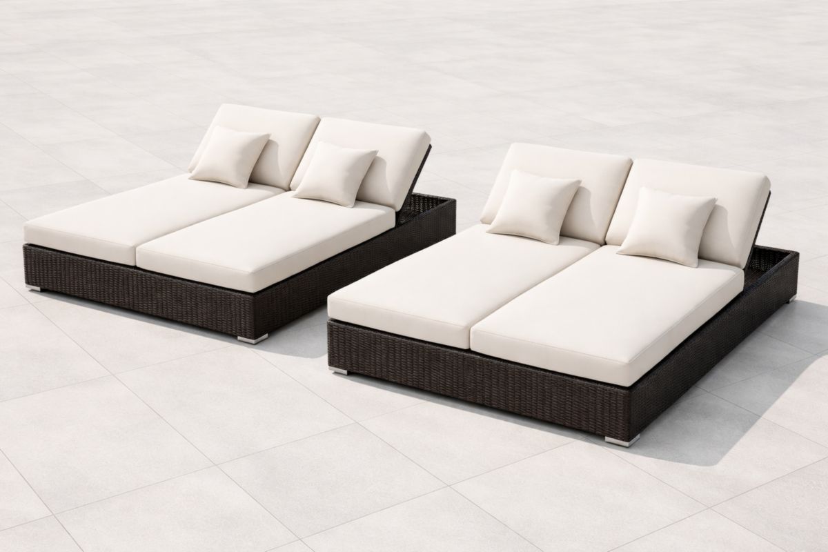 Doppelte Sonnenliege Rattan Weiß und Braun