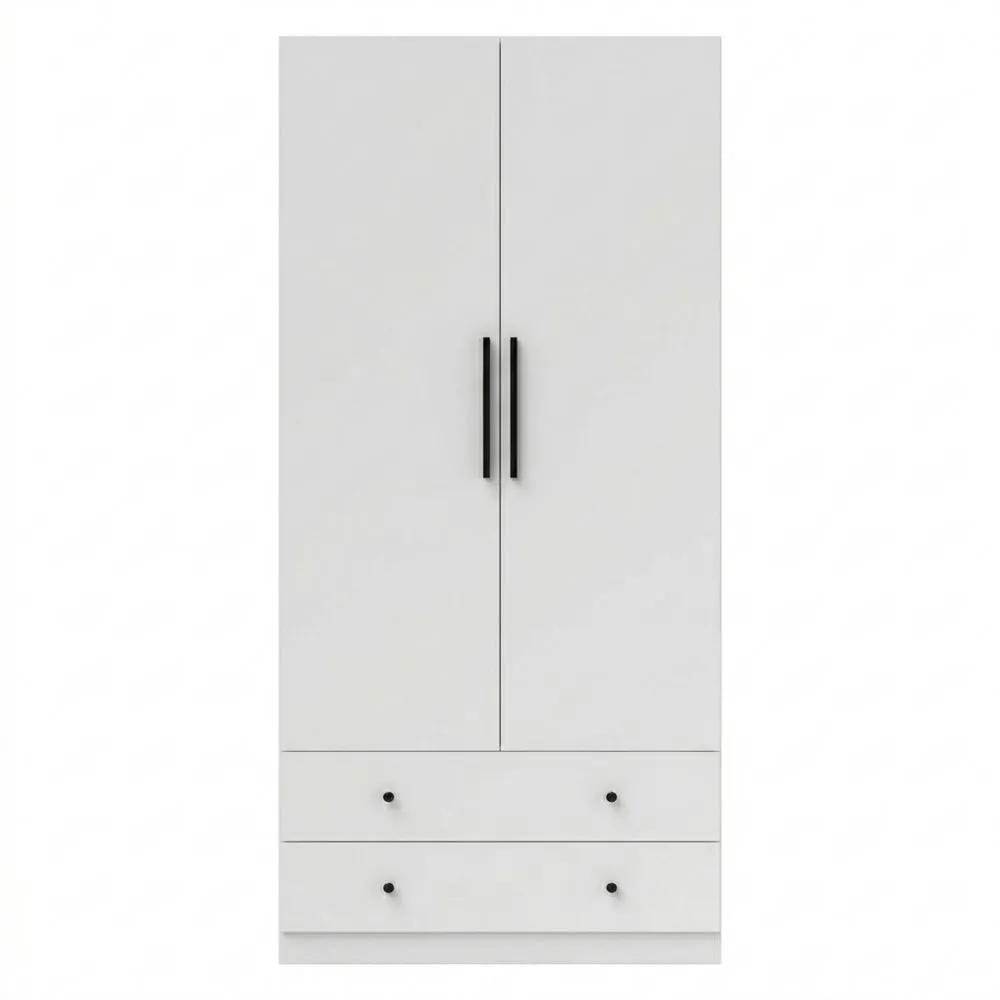 Zweiteiliger Schrank mit Kleiderstange und Schubladen, Weiß