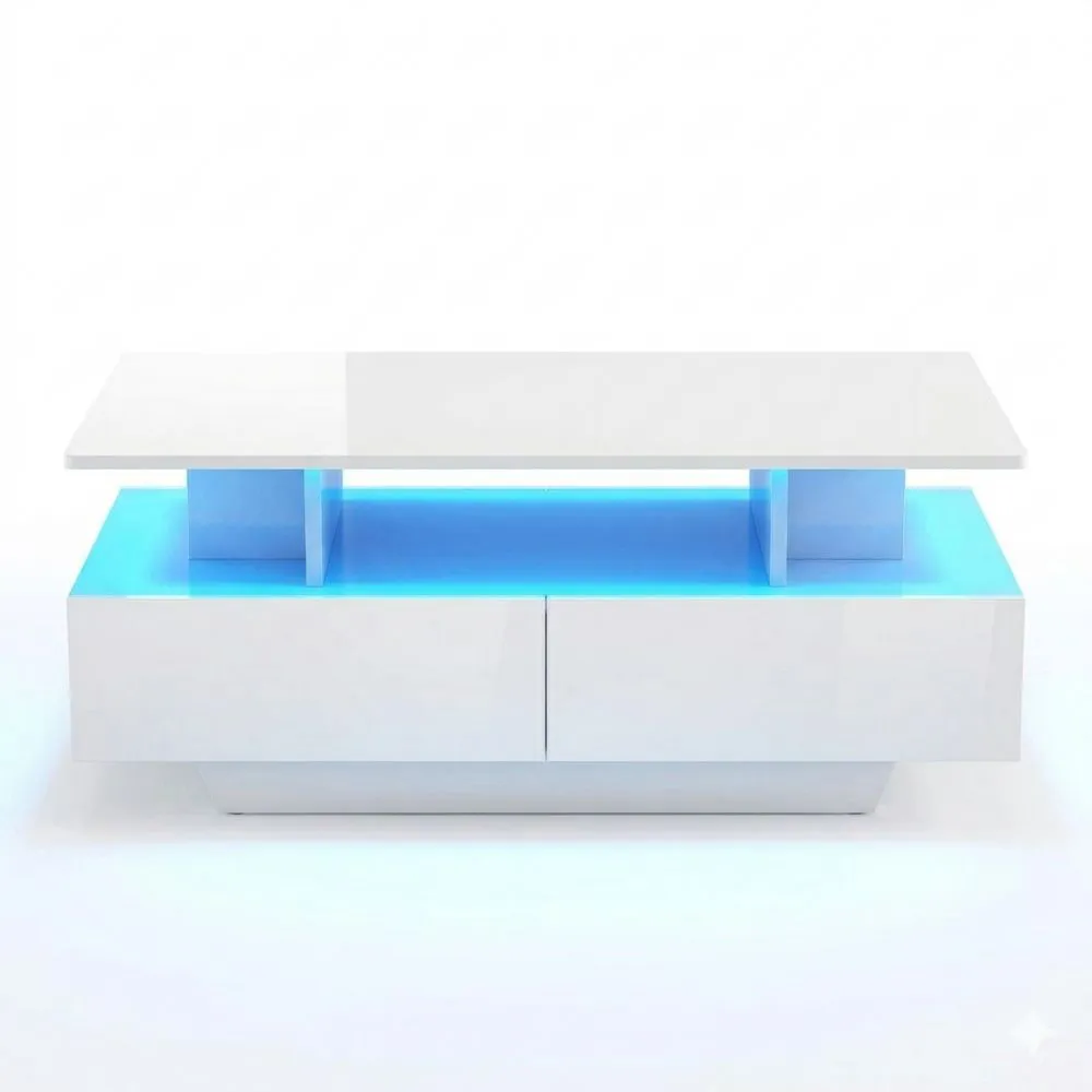 Moderner Wohnzimmertisch mit LED-Beleuchtung und Schubladen